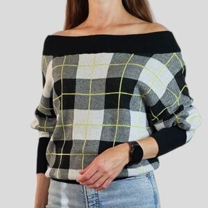Express plaid off shoulder sweater XS